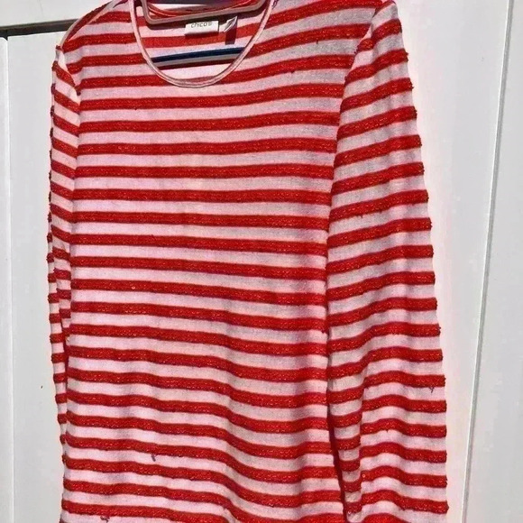 CHICO’S STRIPED ORANGE AND WHITE WOMENS TOP SIZE Medium - Picture 12 of 15